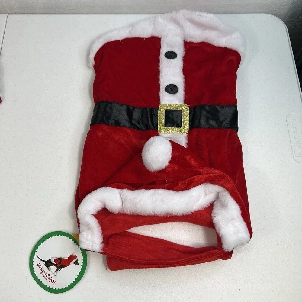 Merry & Bright L Large Christmas Santa Dog Cat Costume Holiday Apparel Hoodie‎